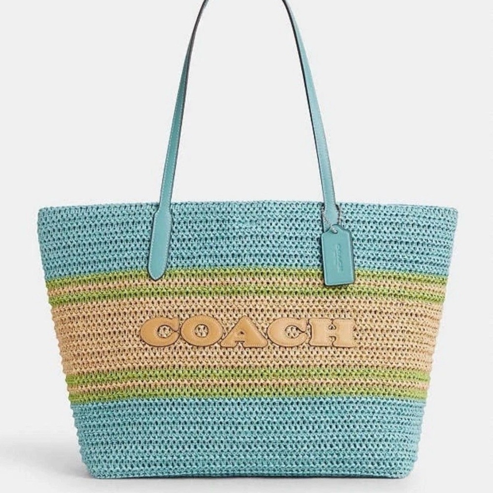 Coach Blue and Tan Striped Tote